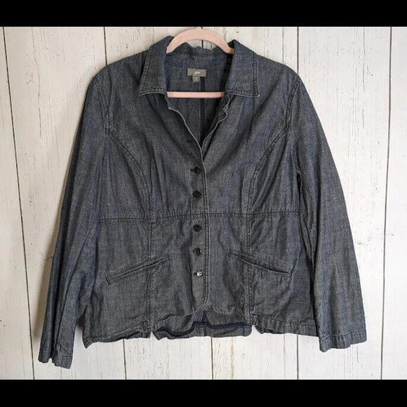 J Jill Size‎ 16 Blue Cotton Denim Womens Button Blazer Long Sleeve Jacket - Picture 1 of 7